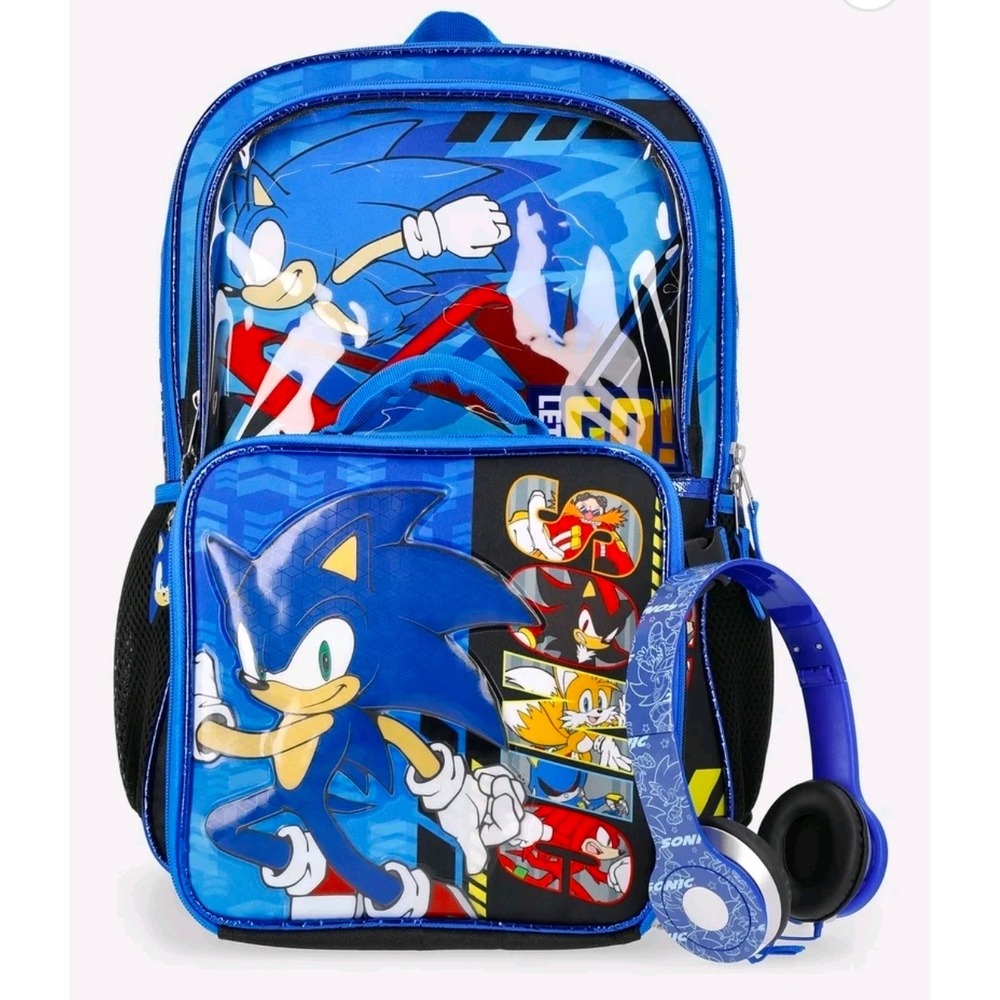 Sonic the Hedgehog 4 Piece Backpack Set 17 in Laptop Sleeve Lunch Bag Headphones